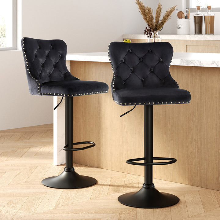 Margaux (Set of 2) Velvet Bar Stools - Black - Homecoze