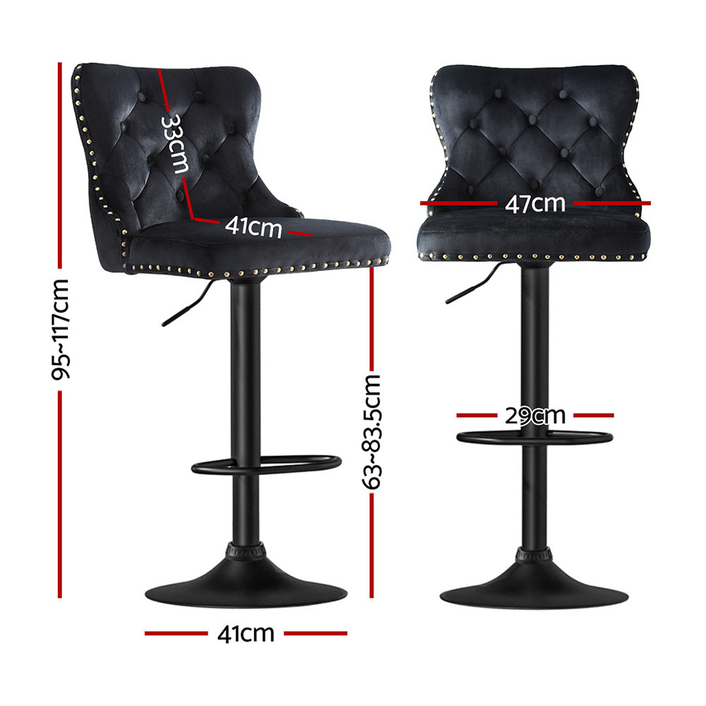 Margaux (Set of 4) Velvet Bar Stools - Black - Homecoze