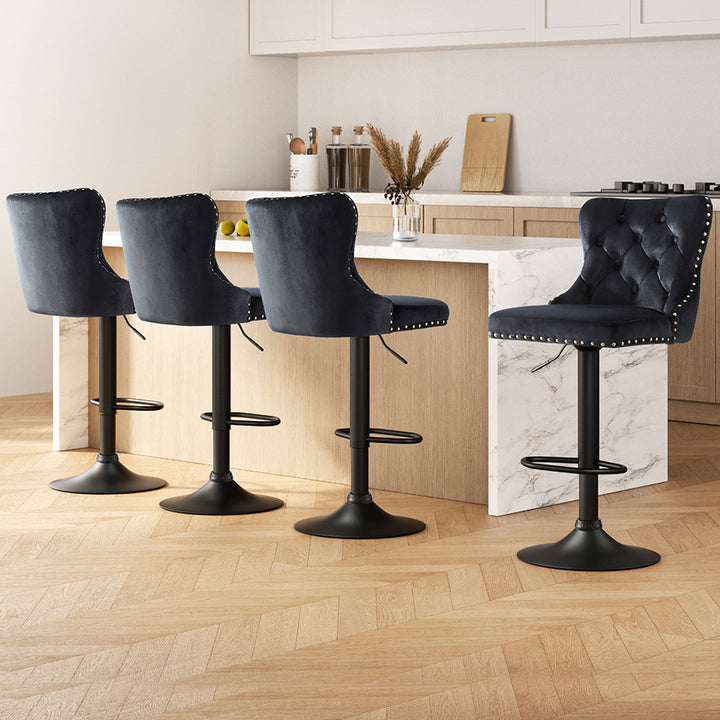 Margaux (Set of 4) Velvet Bar Stools - Black - Homecoze