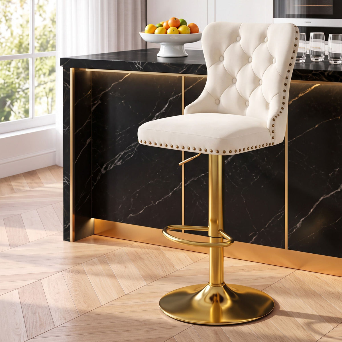 Margaux (Single) Velvet Bar Stool - Ivory
