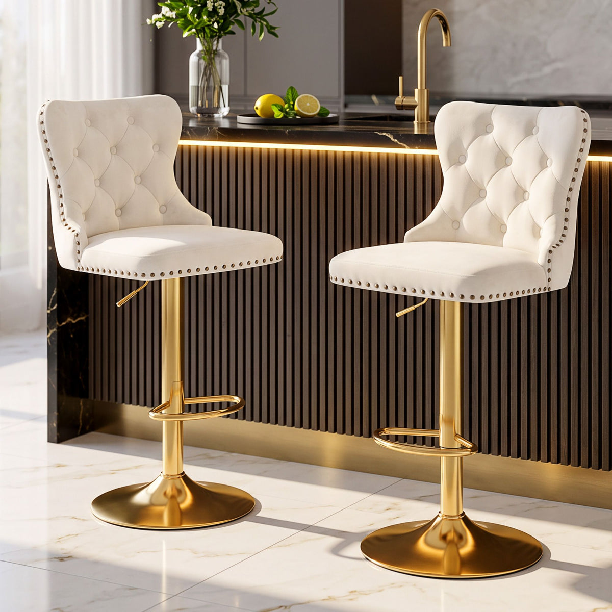 Margaux (Set of 2) Velvet Bar Stools - Ivory