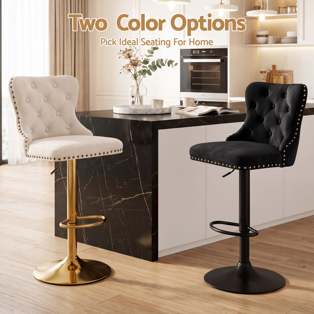 Margaux (Set of 2) Velvet Bar Stools - Ivory