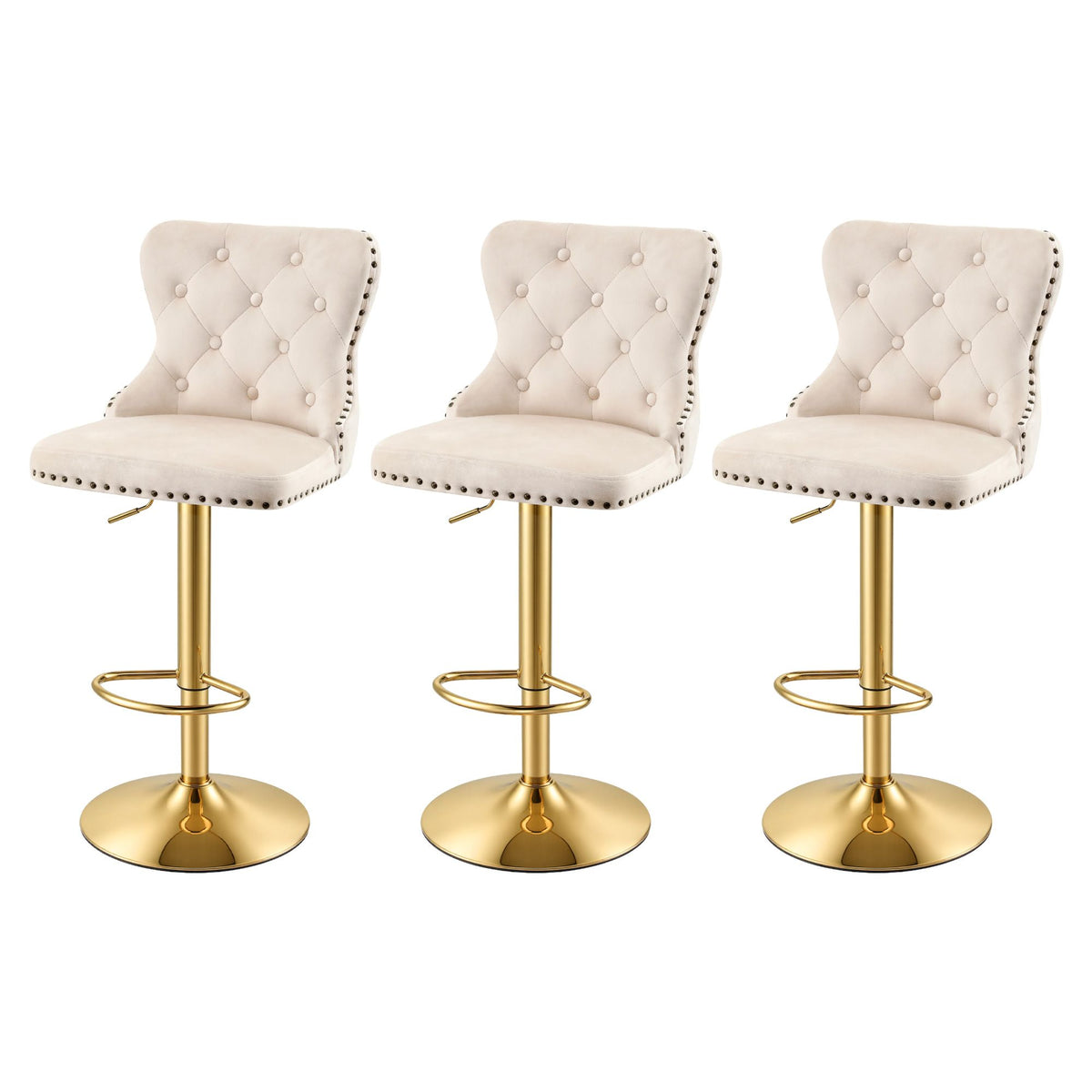 Margaux (Set of 3) Velvet Bar Stools - Ivory