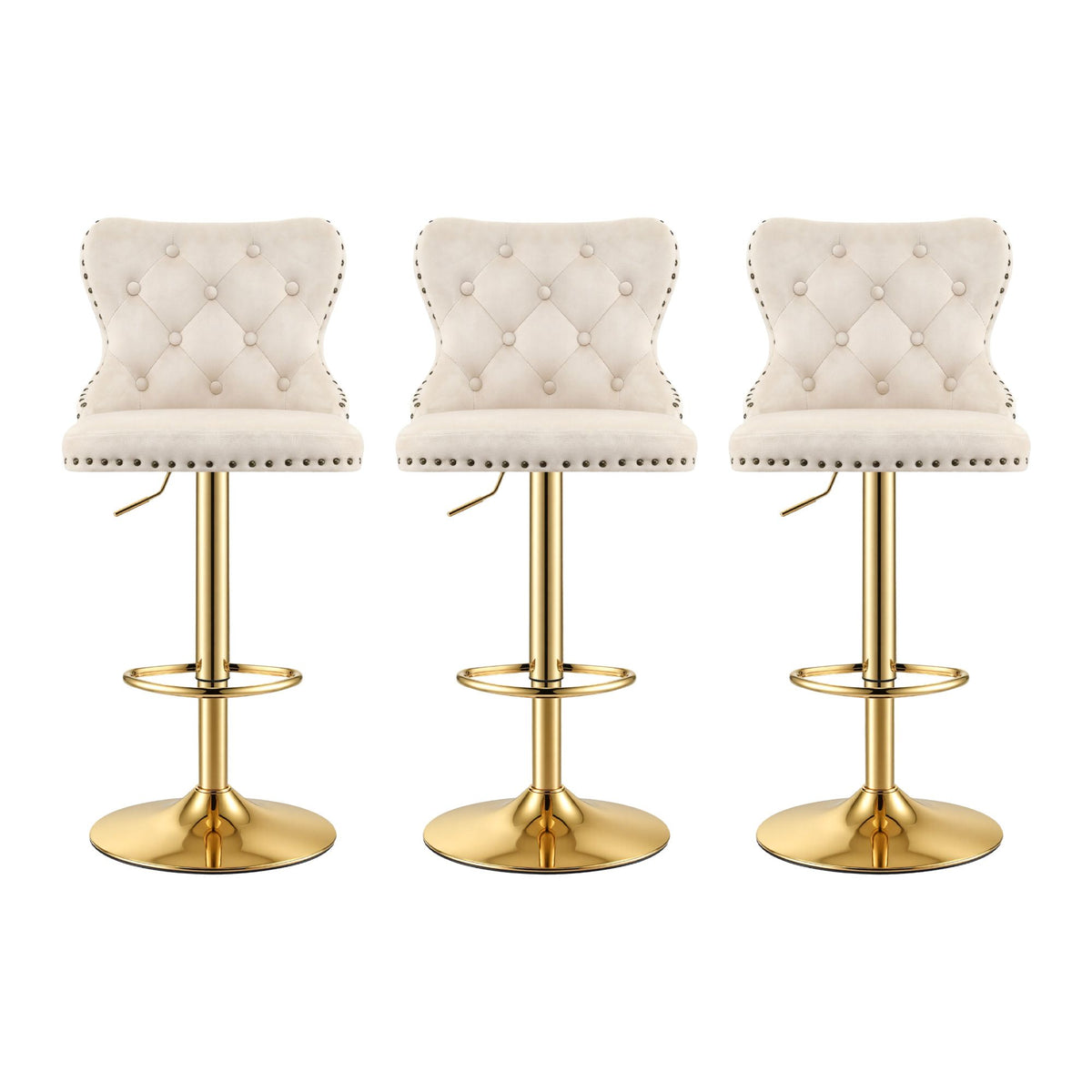 Margaux (Set of 3) Velvet Bar Stools - Ivory