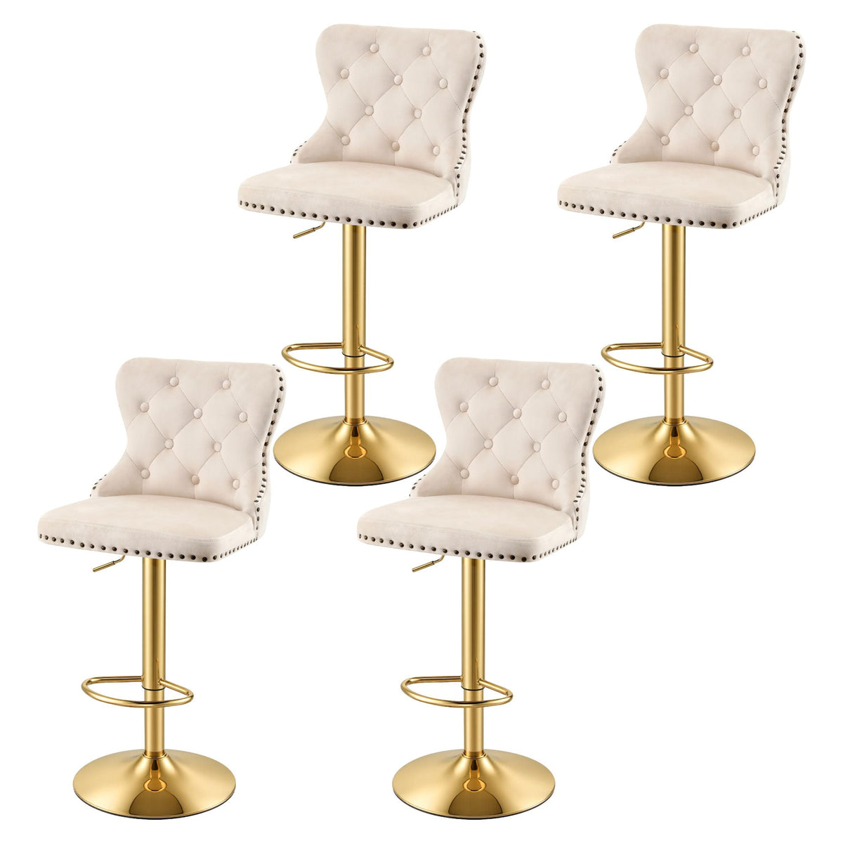 Margaux (Set of 4) Velvet Bar Stools - Ivory