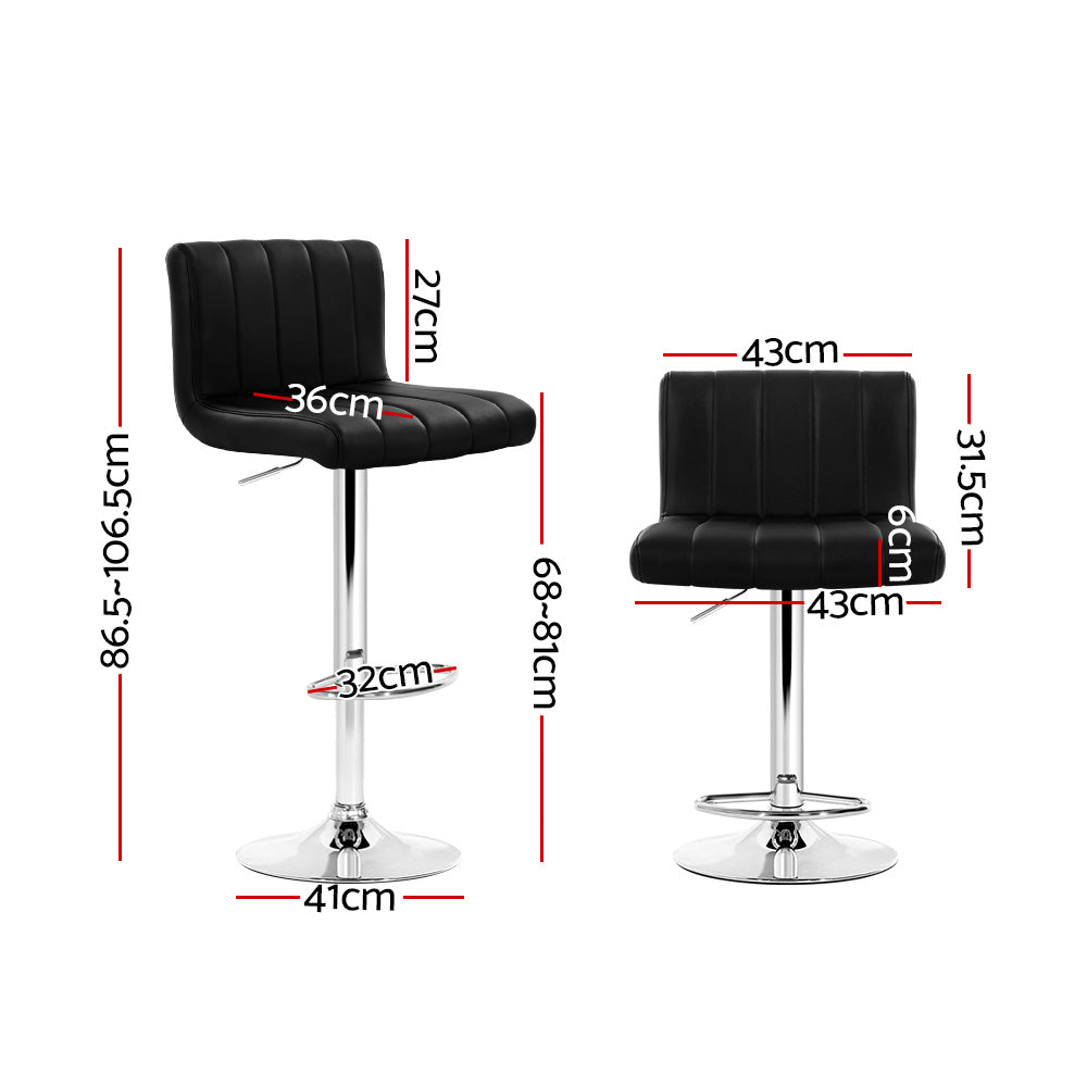 Marley (Set of 2) PU Leather Bar Stools - Black - Homecoze