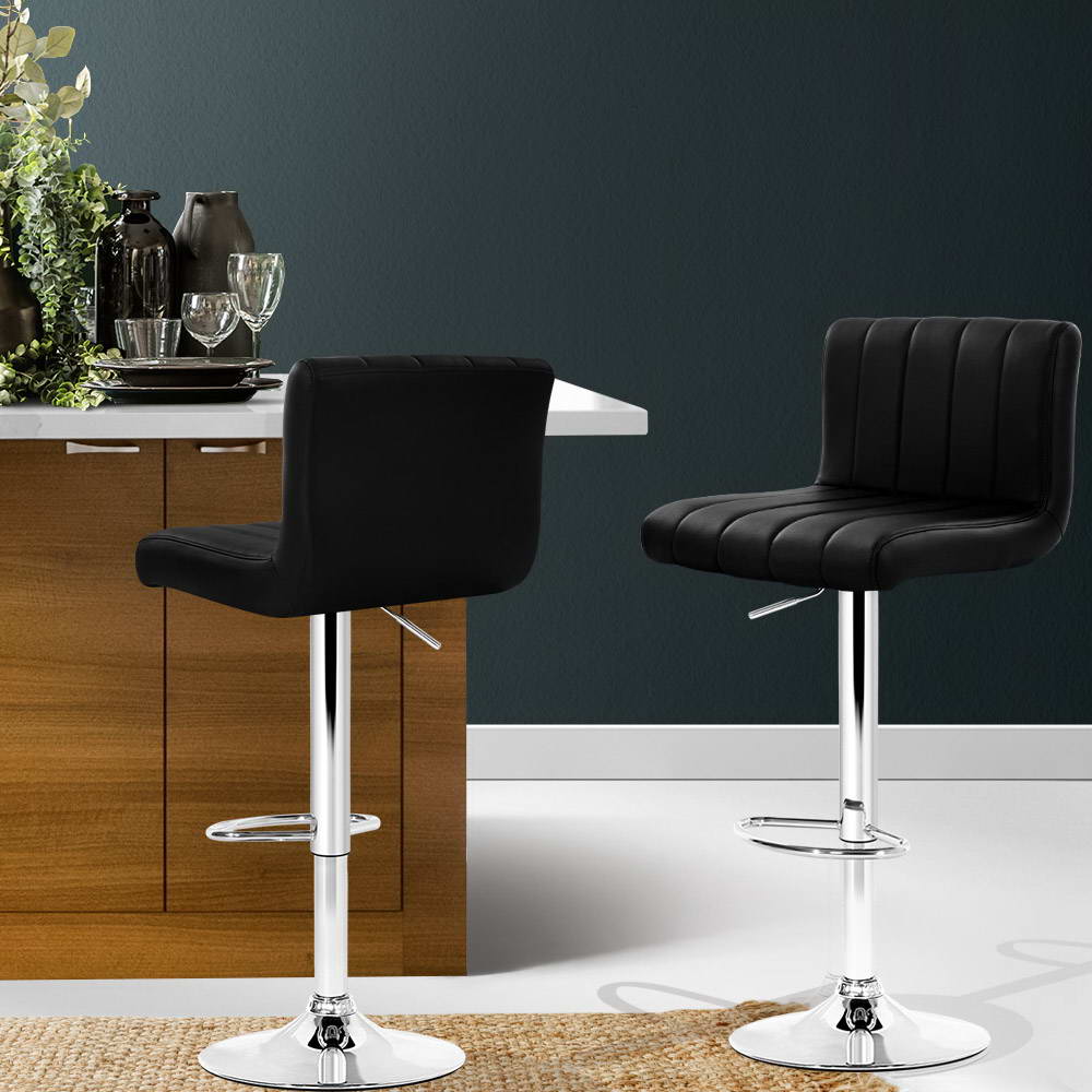 Marley (Set of 2) PU Leather Bar Stools - Black - Homecoze