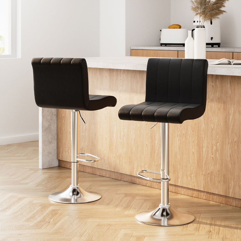 Marley (Set of 2) PU Leather Bar Stools - Black - Homecoze