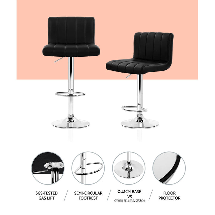 Marley (Set of 2) PU Leather Bar Stools - Black - Homecoze