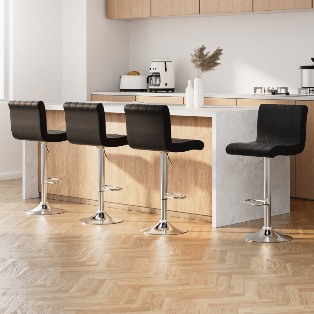 Marley (Set of 4) PU Leather Bar Stools - Black - Homecoze