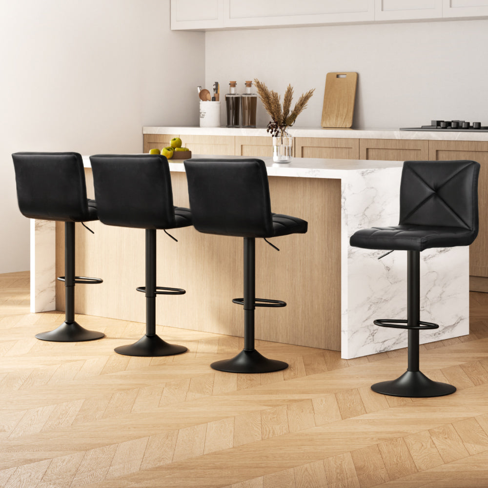 Kelly (Set of 4) PU Leather Bar Stools - Black - Homecoze