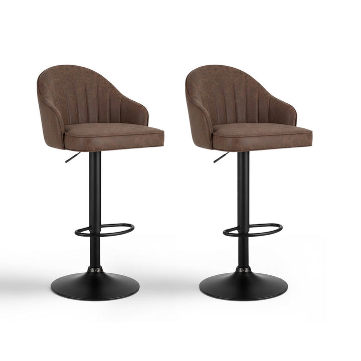 Sutton (Set of 2) PU Leather Bar Stools - Brown - Homecoze