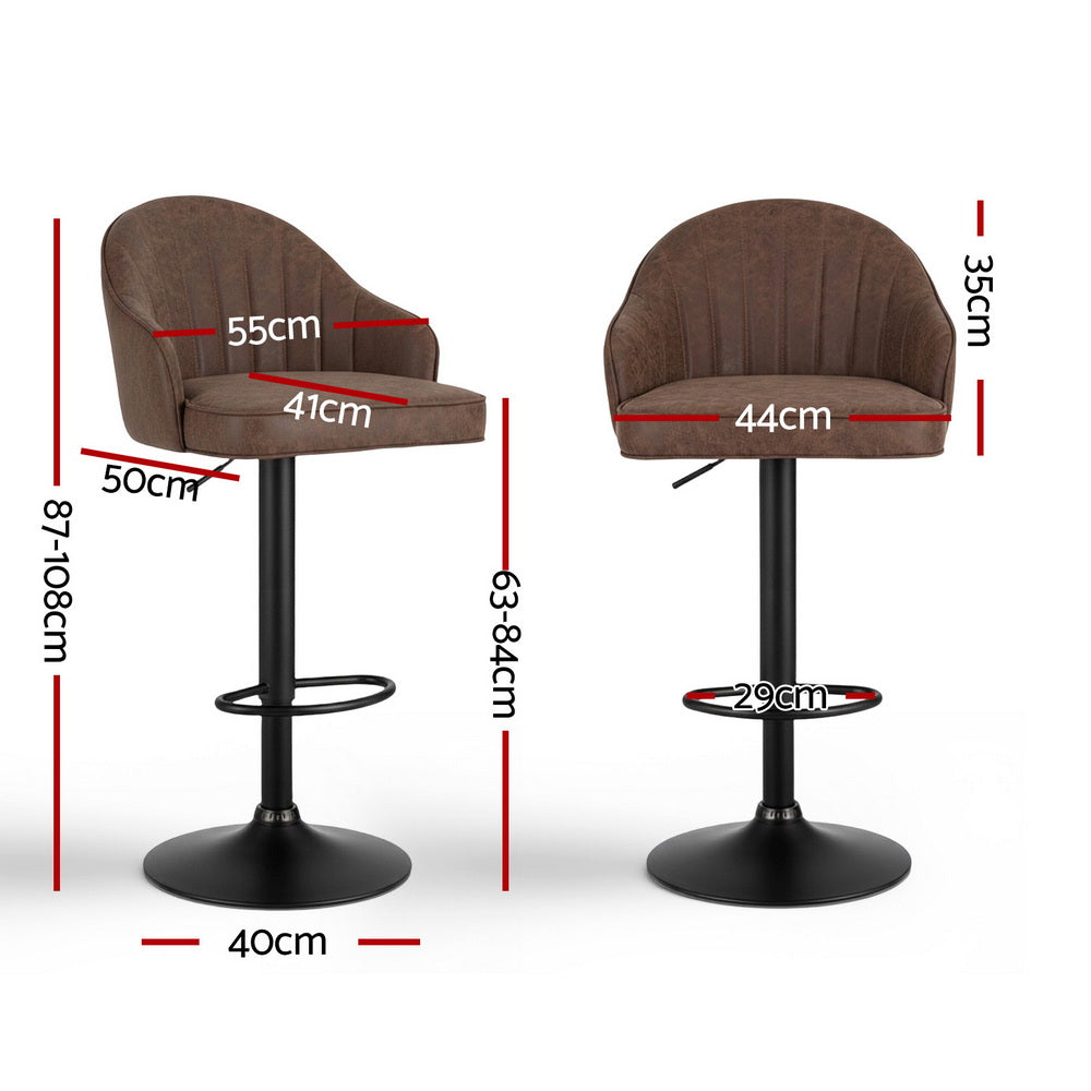 Sutton (Set of 2) PU Leather Bar Stools - Brown - Homecoze