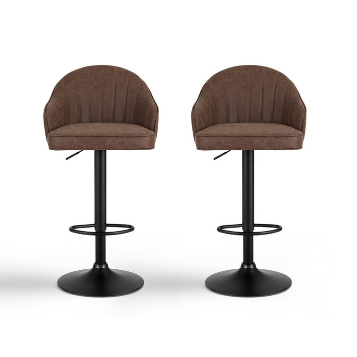 Sutton (Set of 2) PU Leather Bar Stools - Brown - Homecoze
