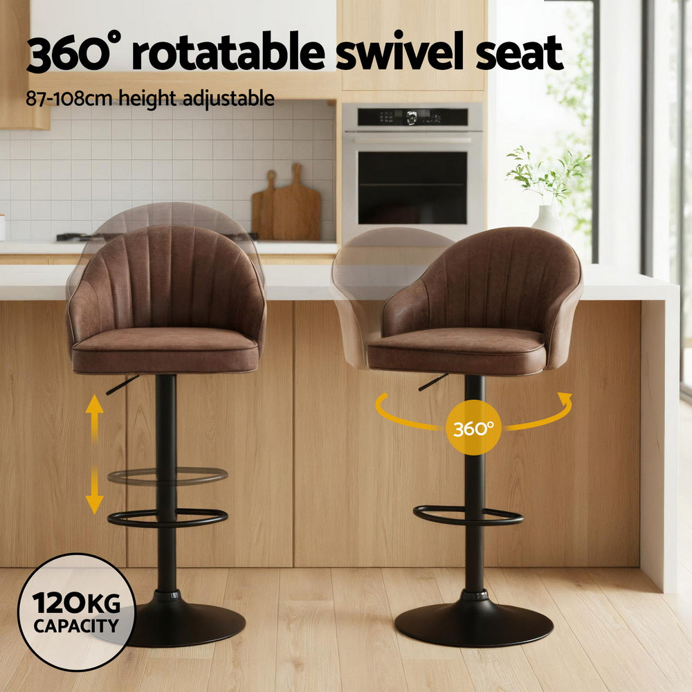 Sutton (Set of 2) PU Leather Bar Stools - Brown - Homecoze