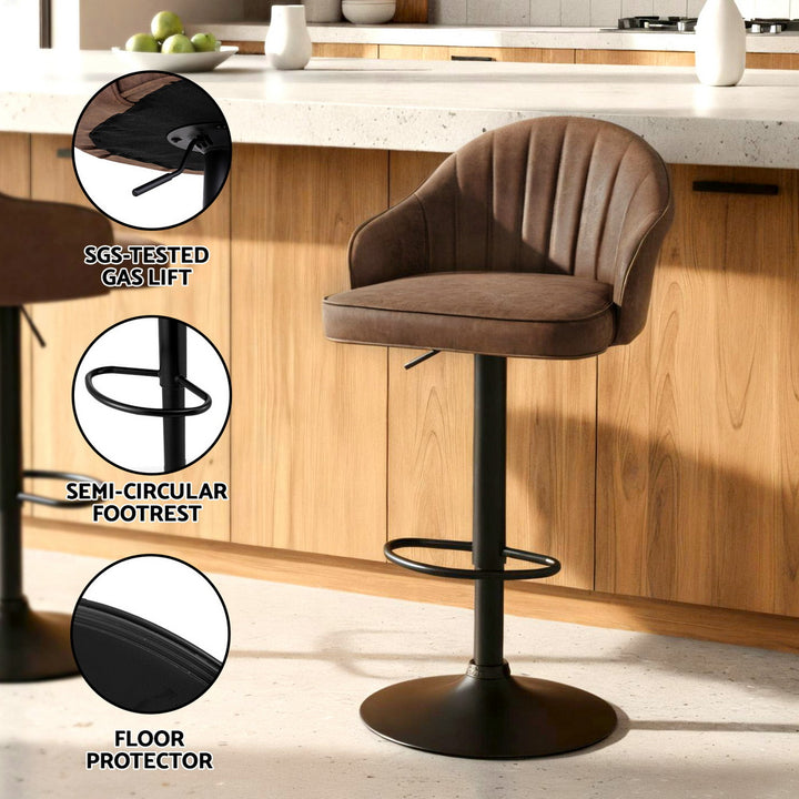 Sutton (Set of 2) PU Leather Bar Stools - Brown - Homecoze