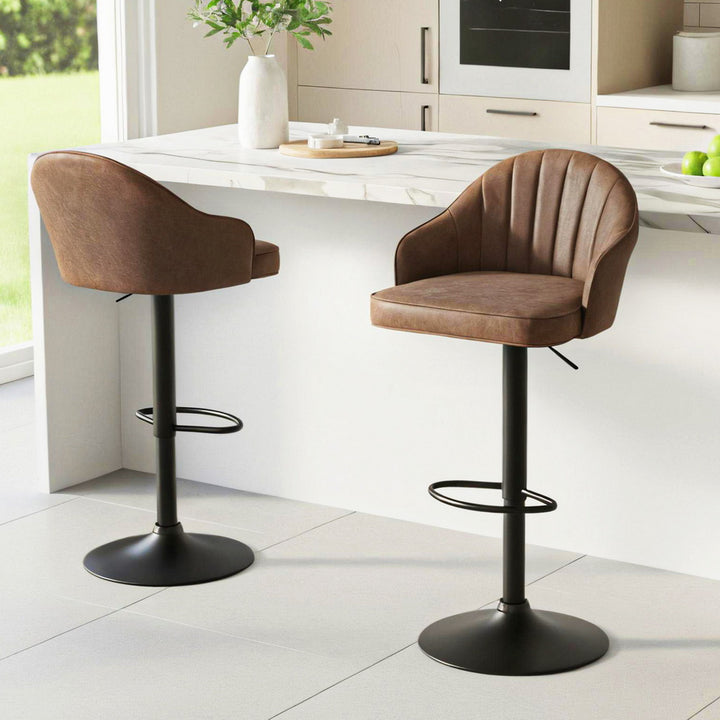 Sutton (Set of 2) PU Leather Bar Stools - Brown - Homecoze