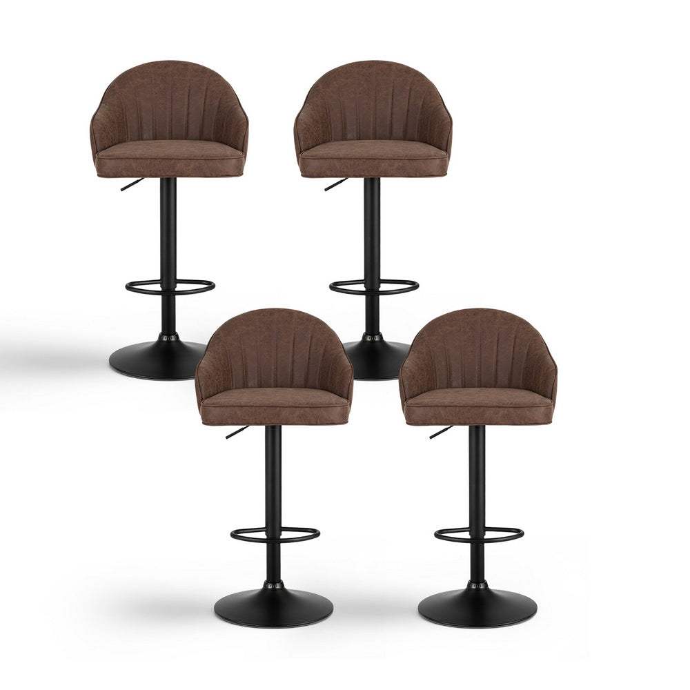 Sutton (Set of 4) PU Leather Bar Stools - Brown - Homecoze