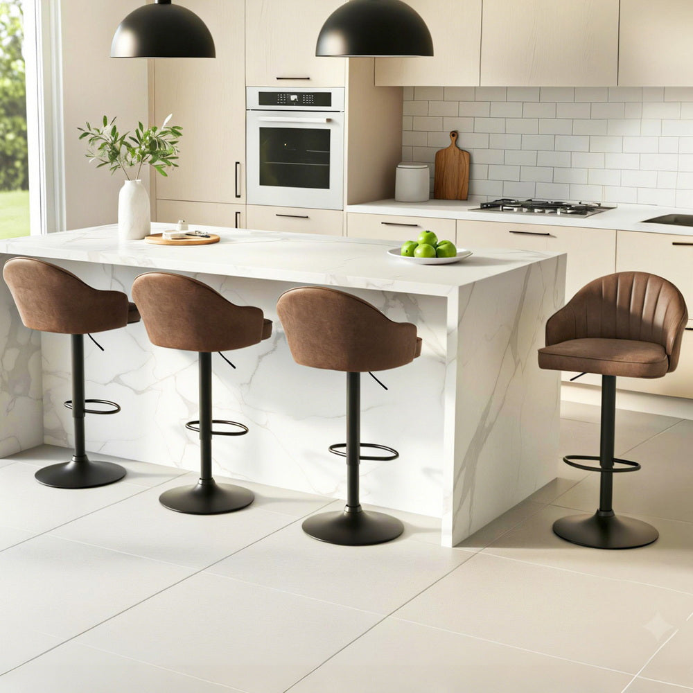 Sutton (Set of 4) PU Leather Bar Stools - Brown - Homecoze