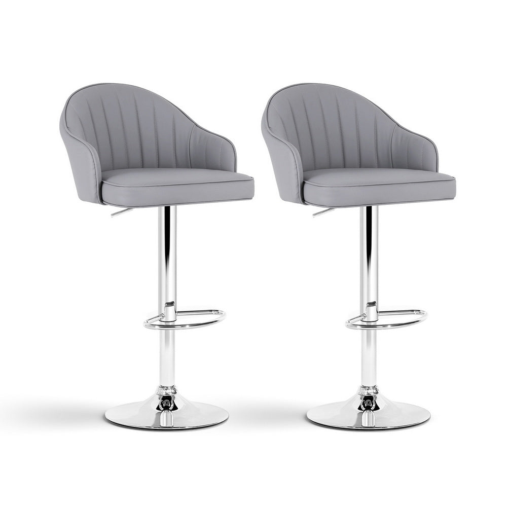 Sutton (Set of 2) PU Leather Bar Stools - Grey - Homecoze