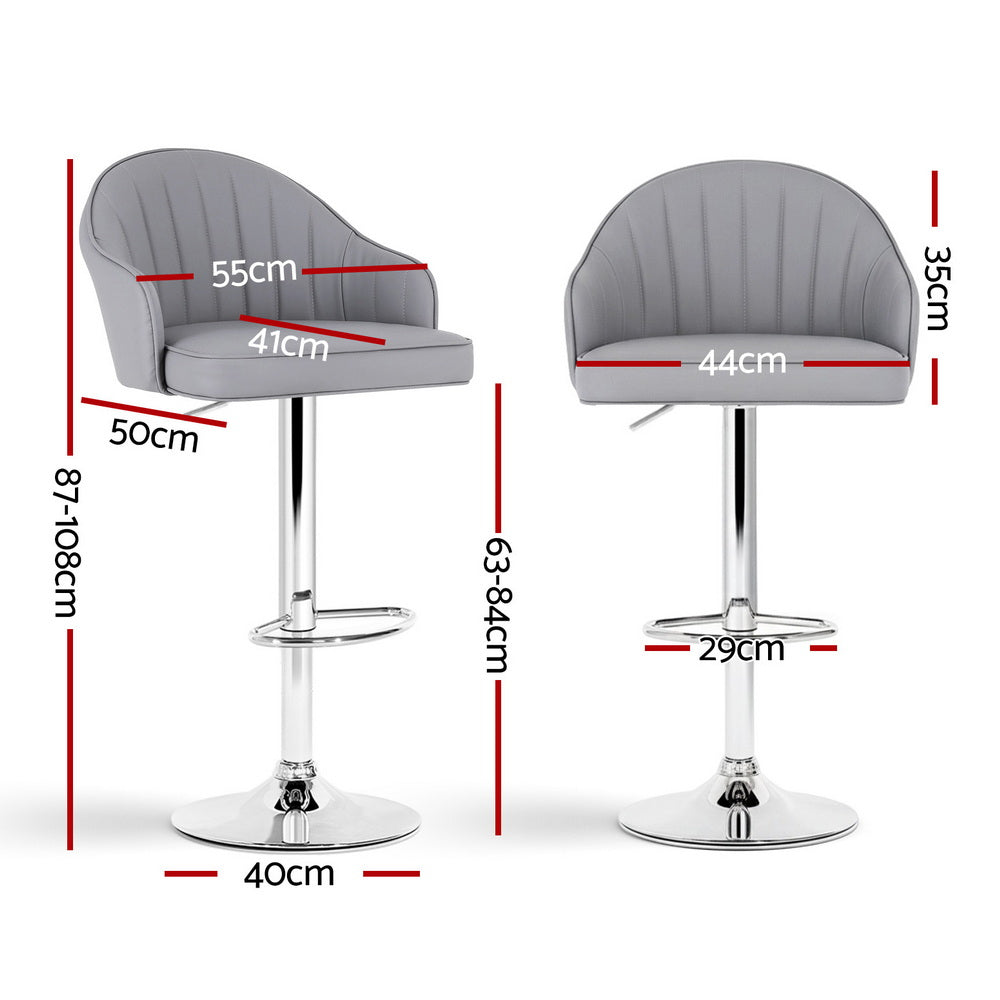 Sutton (Set of 2) PU Leather Bar Stools - Grey - Homecoze