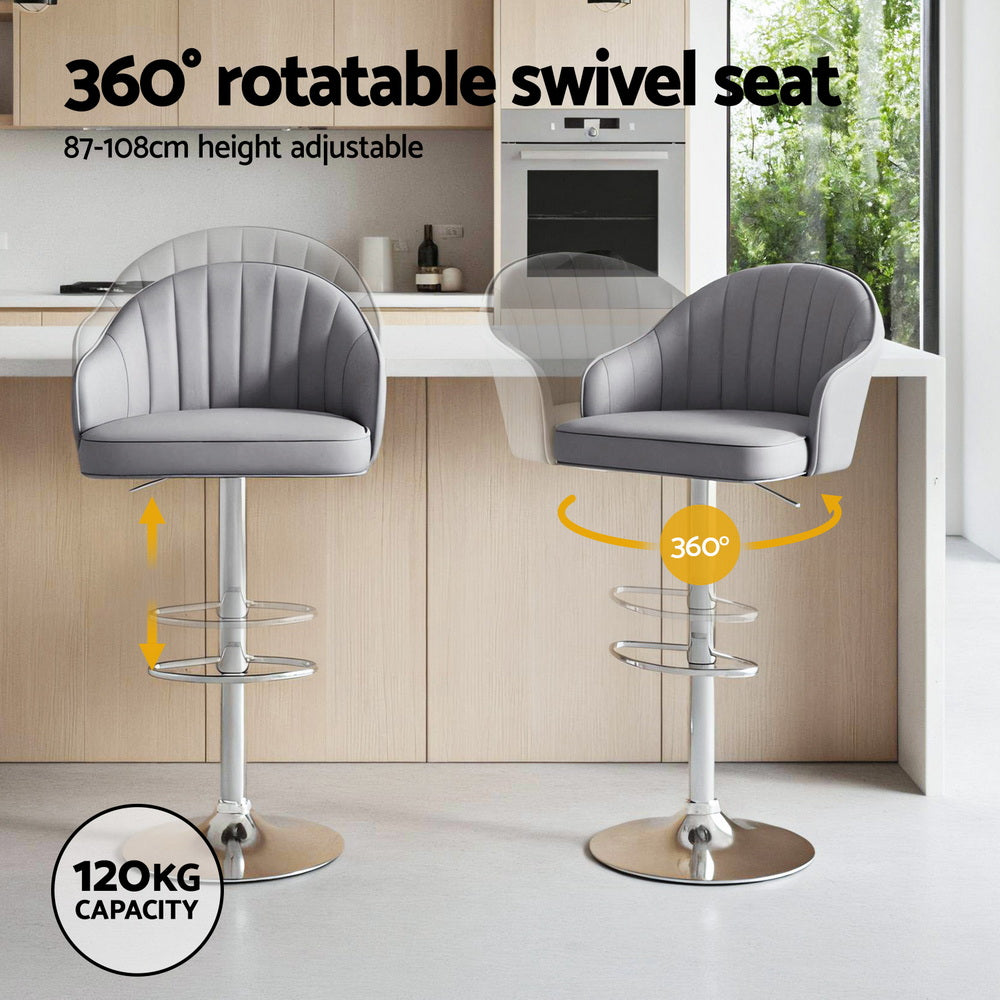 Sutton (Set of 2) PU Leather Bar Stools - Grey - Homecoze