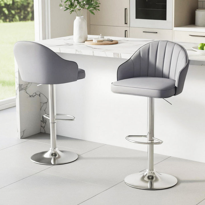 Sutton (Set of 2) PU Leather Bar Stools - Grey - Homecoze