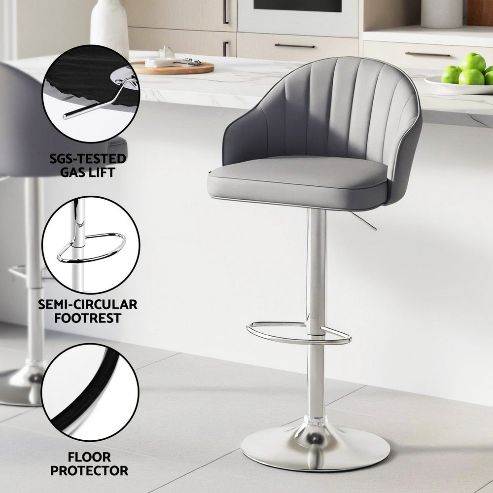 Sutton (Set of 4) PU Leather Bar Stools - Grey - Homecoze