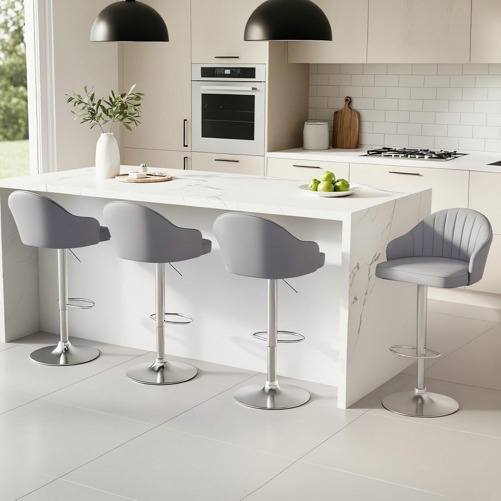Sutton (Set of 4) PU Leather Bar Stools - Grey - Homecoze