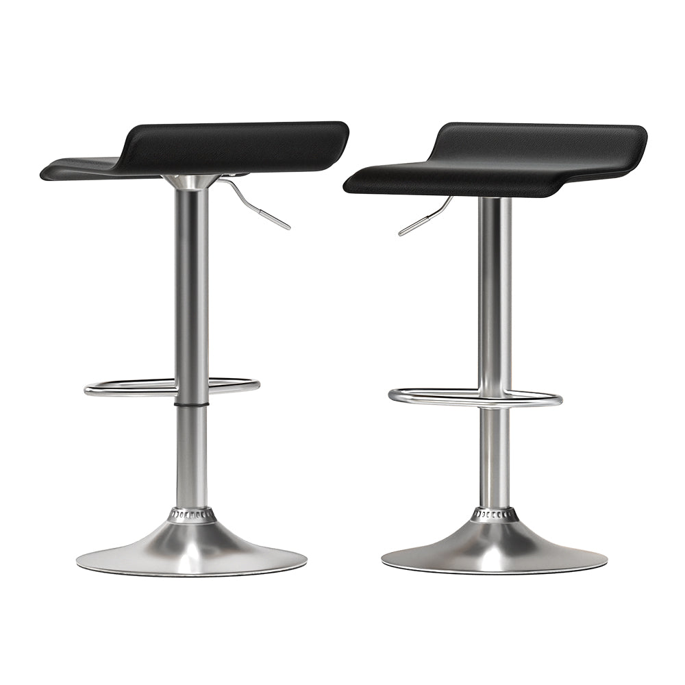 Kai (Set of 2) PU Leather Wave Bar Stools - Black - Homecoze