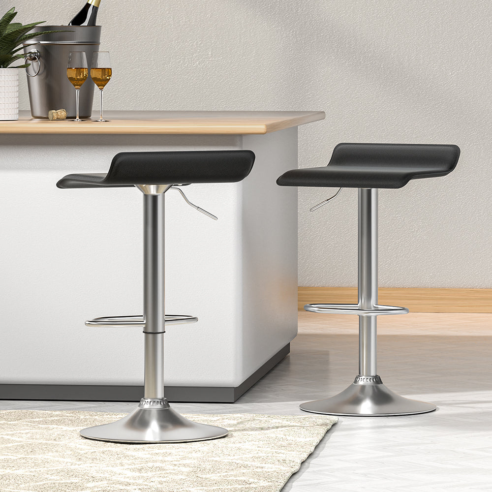 Kai (Set of 2) PU Leather Wave Bar Stools - Black - Homecoze
