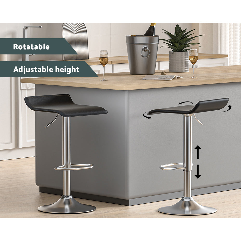 Kai (Set of 4) PU Leather Wave Bar Stools - Black - Homecoze