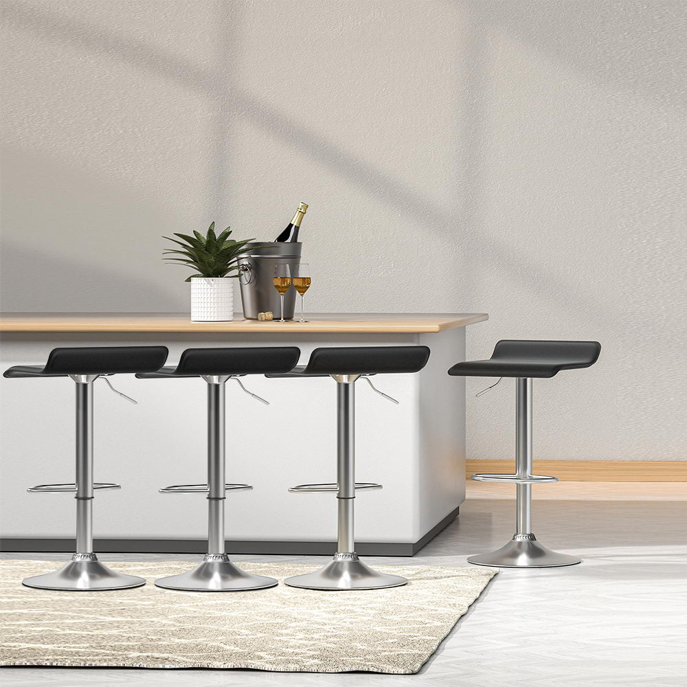 Kai (Set of 4) PU Leather Wave Bar Stools - Black - Homecoze
