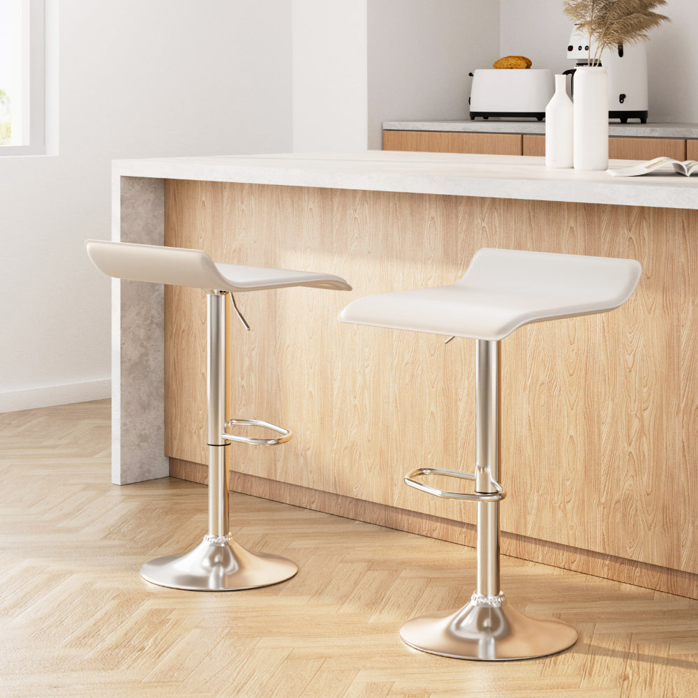 Kai (Set of 2) PU Leather Wave Bar Stools - White - Homecoze