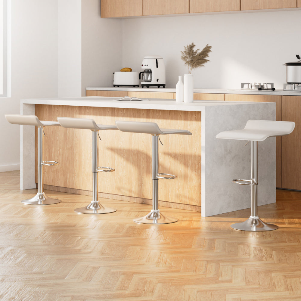 Kai (Set of 4) PU Leather Wave Bar Stools - White - Homecoze