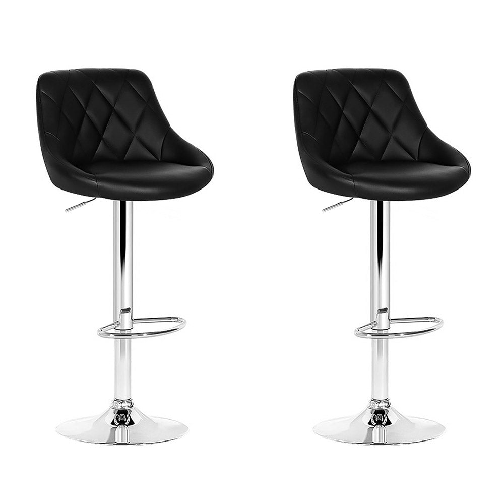 Devon (Set of 2) PU Leather Bar Stools - Black - Homecoze