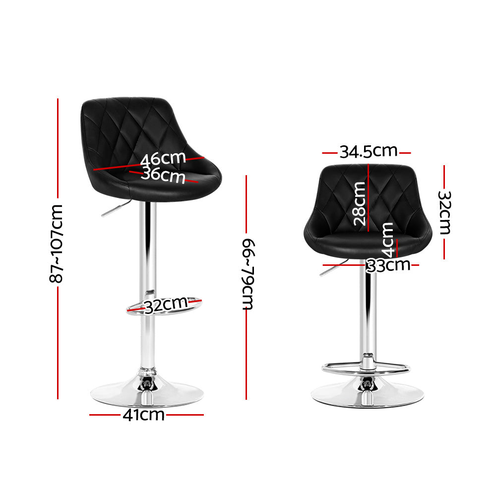Devon (Set of 2) PU Leather Bar Stools - Black - Homecoze
