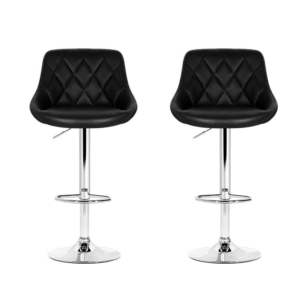 Devon (Set of 2) PU Leather Bar Stools - Black - Homecoze