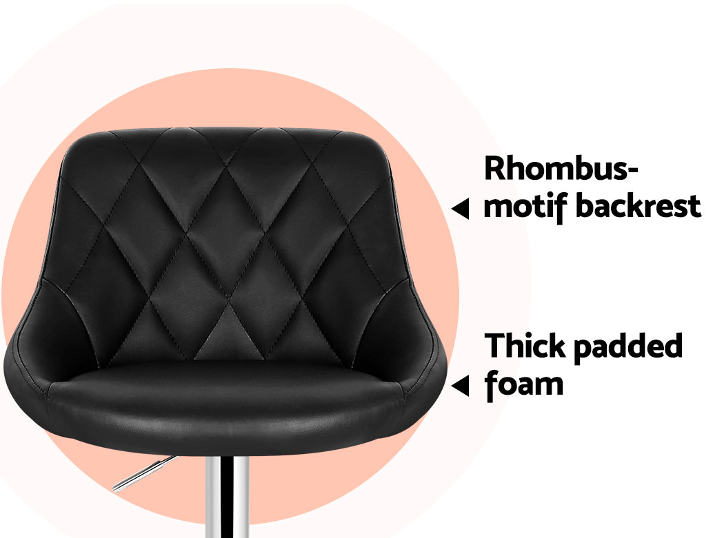 Devon (Set of 2) PU Leather Bar Stools - Black - Homecoze