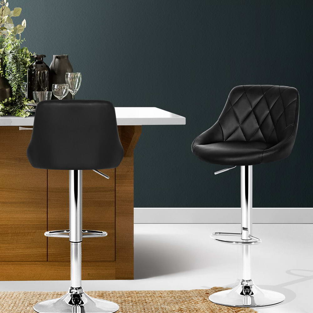 Devon (Set of 2) PU Leather Bar Stools - Black - Homecoze
