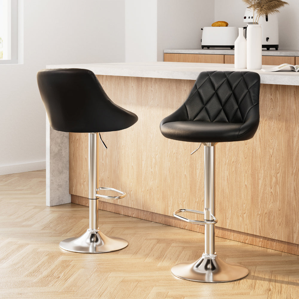 Devon (Set of 2) PU Leather Bar Stools - Black - Homecoze