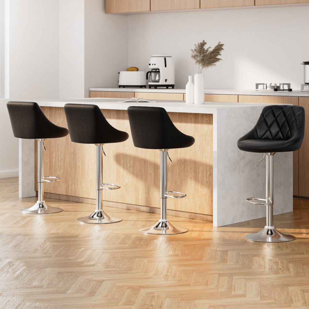 Devon (Set of 4) PU Leather Bar Stools - Black - Homecoze