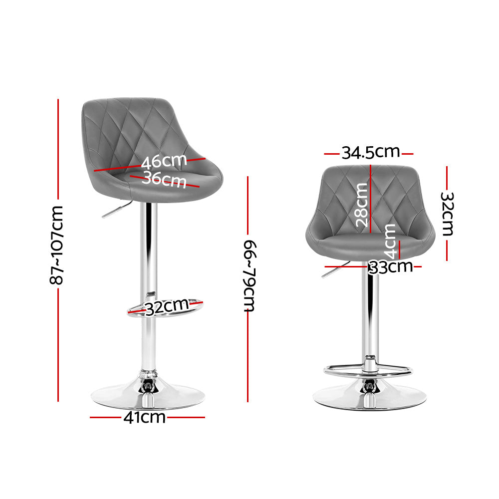 Devon (Set of 2) PU Leather Bar Stools - Grey - Homecoze