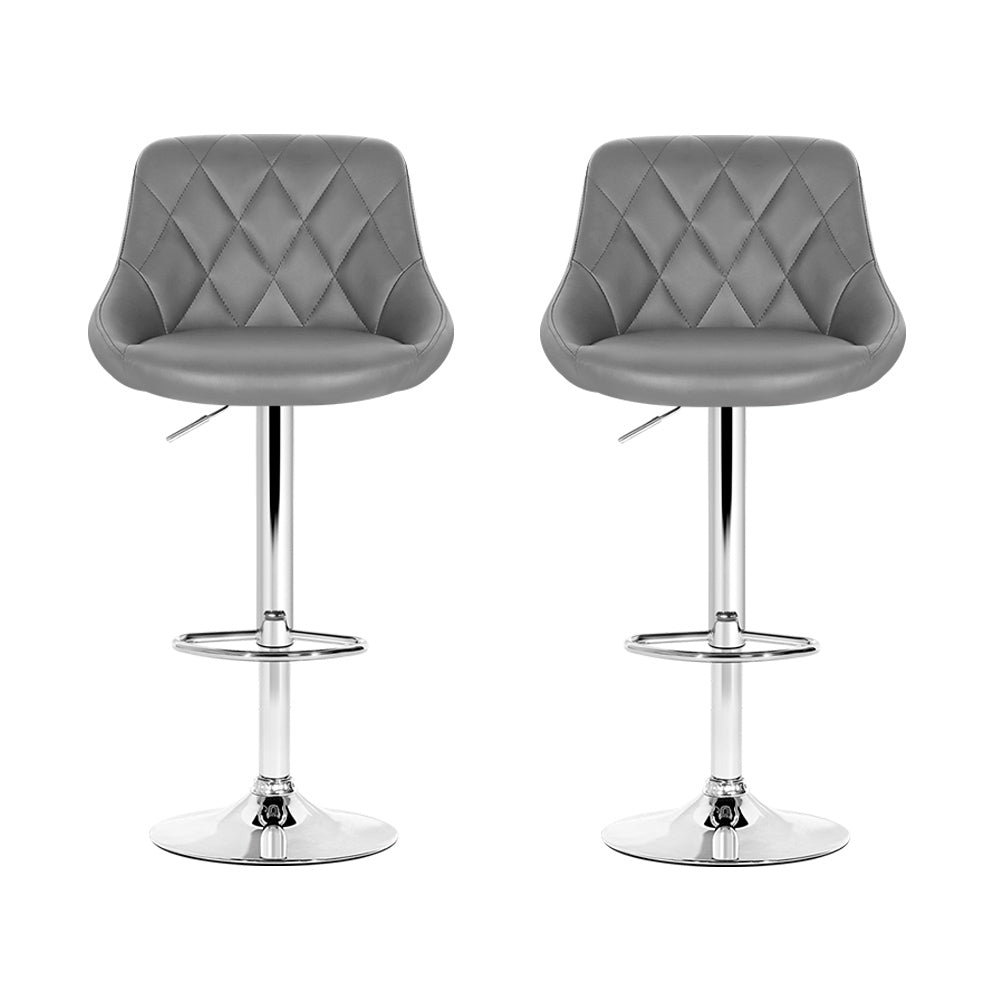 Devon (Set of 2) PU Leather Bar Stools - Grey - Homecoze