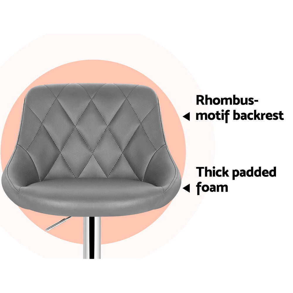 Devon (Set of 2) PU Leather Bar Stools - Grey - Homecoze
