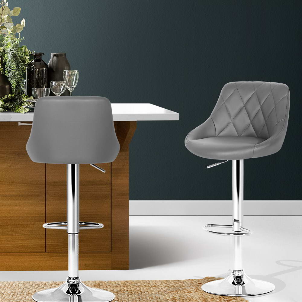 Devon (Set of 2) PU Leather Bar Stools - Grey - Homecoze