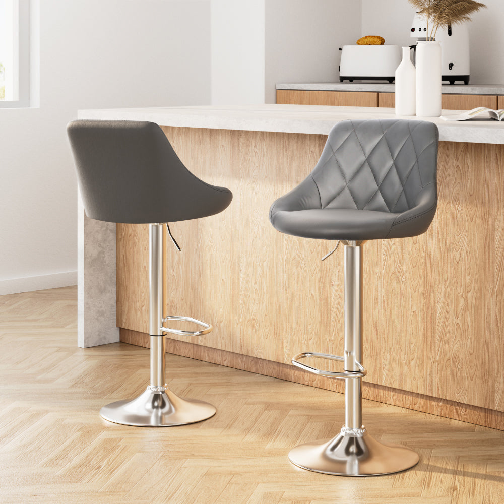 Devon (Set of 2) PU Leather Bar Stools - Grey - Homecoze