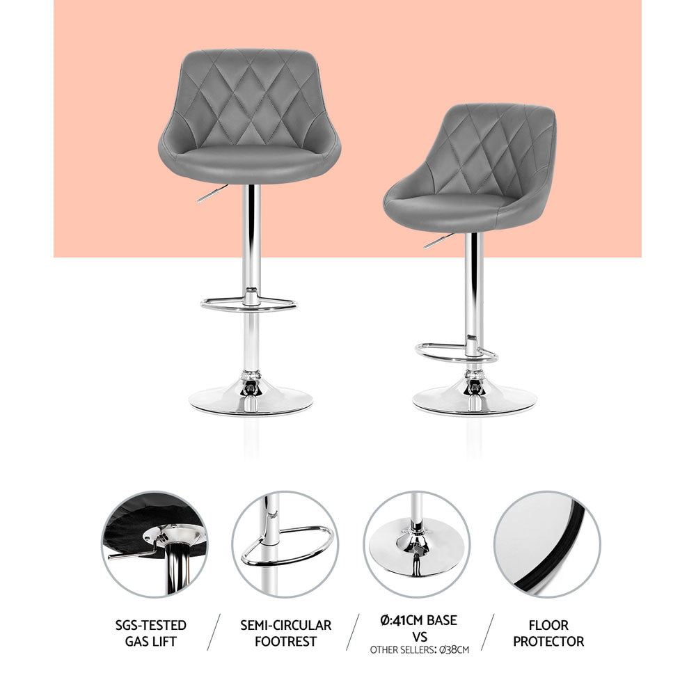 Devon (Set of 4) PU Leather Bar Stools - Grey - Homecoze