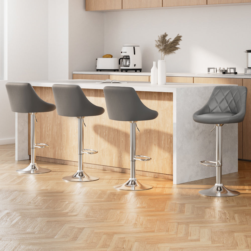 Devon (Set of 4) PU Leather Bar Stools - Grey - Homecoze