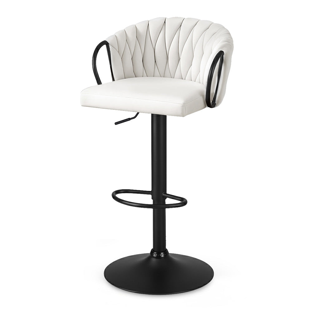 Artiss 1x Bar Stool Single Kitchen Dining Chair Counter Stool Woven Velvet Ivory - Homecoze